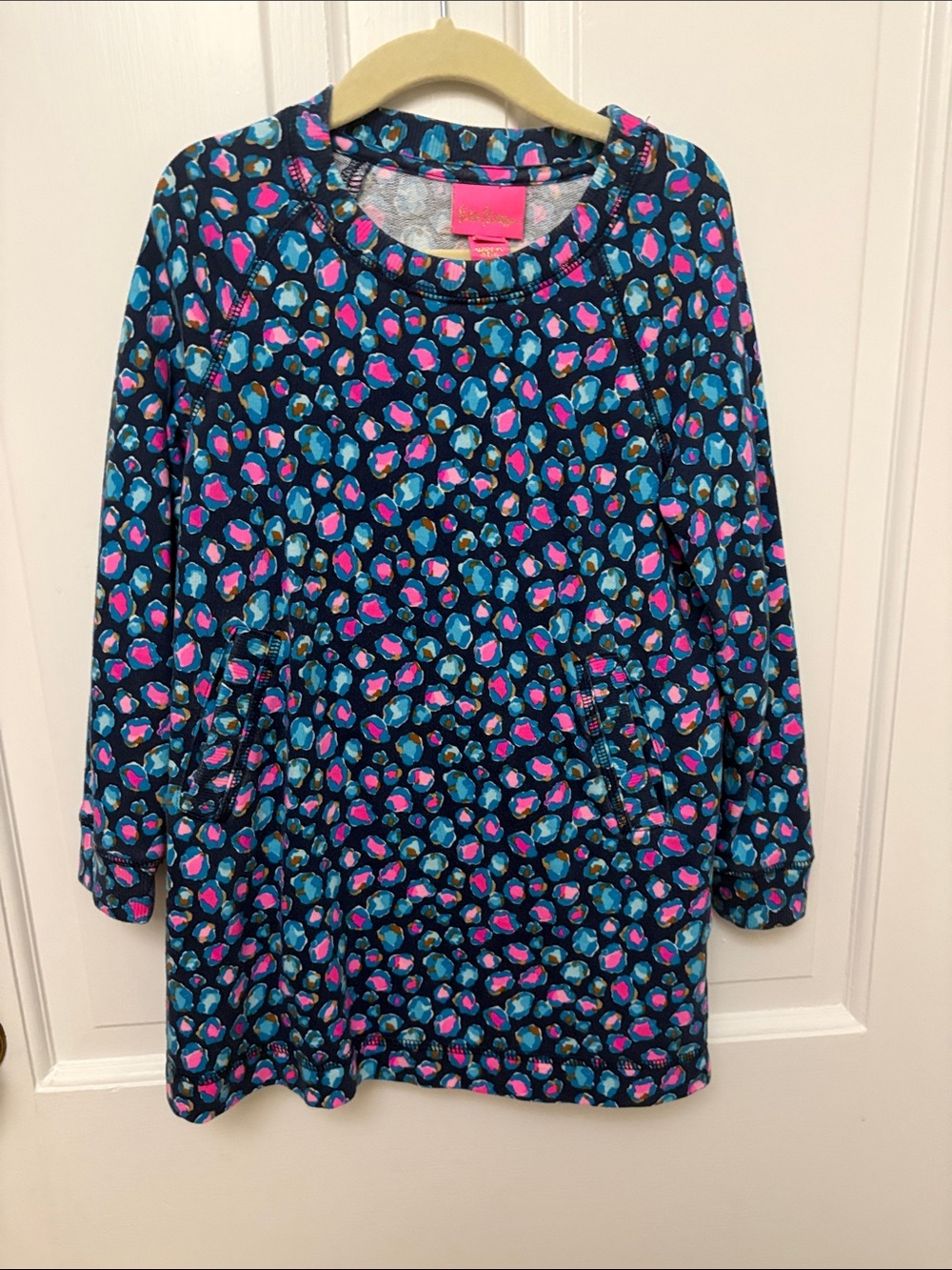Lilly Pulitzer Girls Leopard Print Sweatshirt Dress: Small (4-5 years)